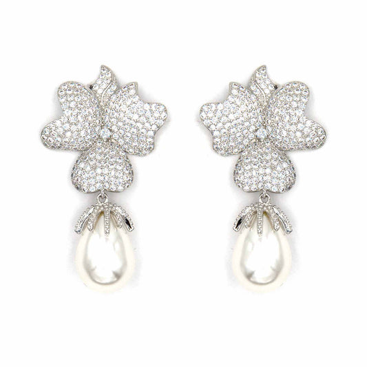 Palestro Milano Orecchini Silver Pavè di Zirconi con perla