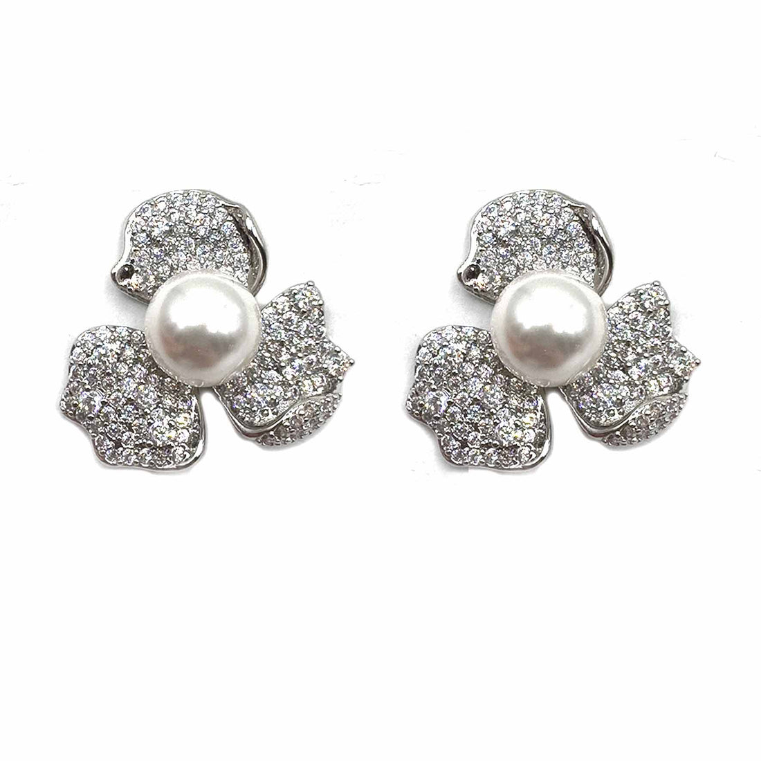 Palestro Milano Orecchini Silver perla bianca Fiorellini con perla big