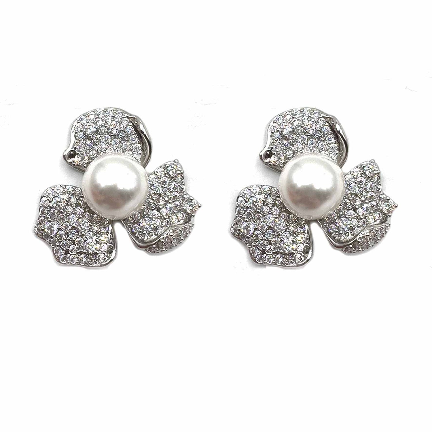 Palestro Milano Orecchini Silver perla bianca Fiorellini con perla big