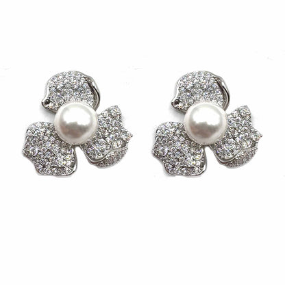 Palestro Milano Orecchini Silver perla bianca Fiorellini con perla big