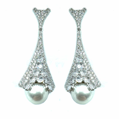 Palestro Milano Orecchini Silver perla bianca Pavè con perla