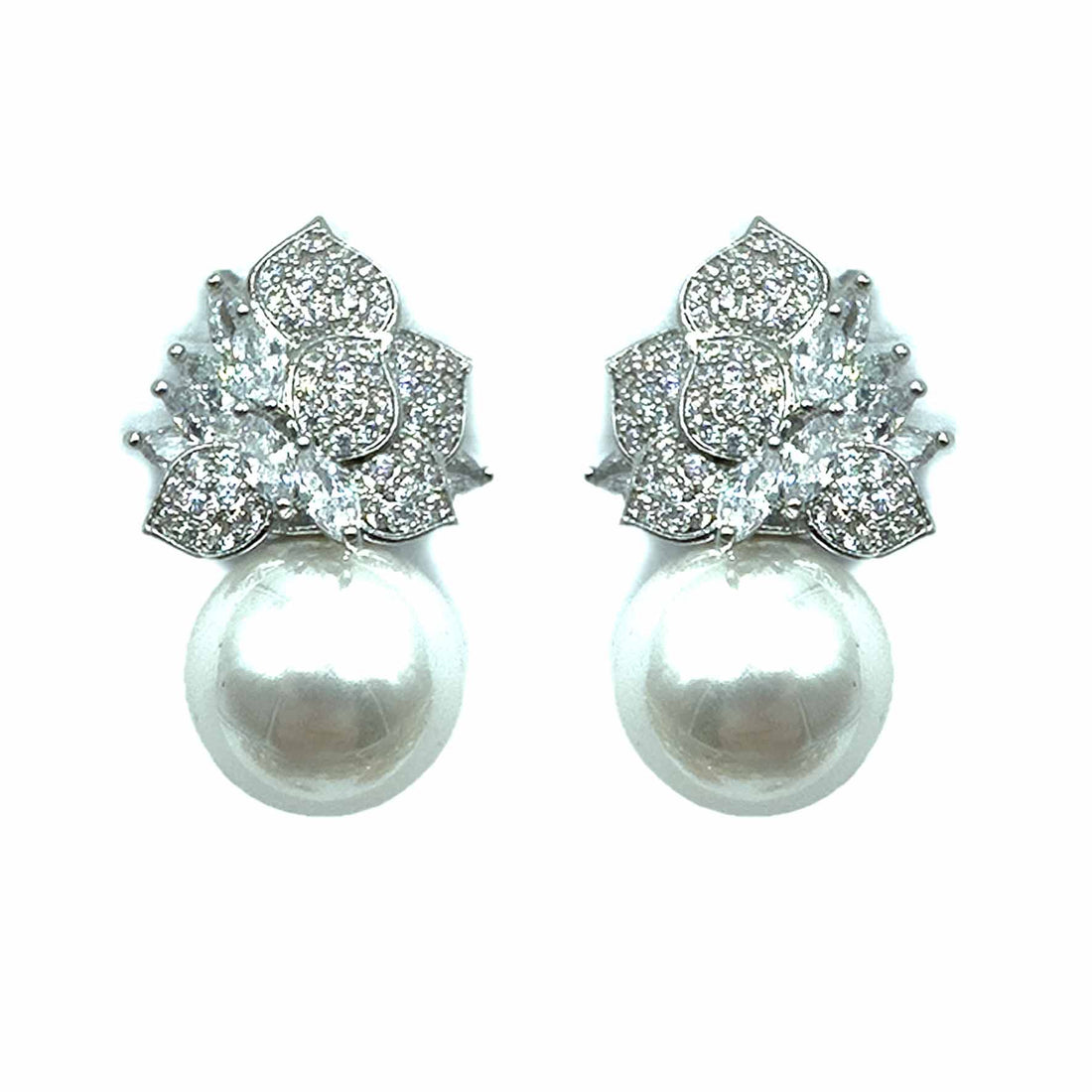 Palestro Milano Orecchini Silver-perla bianca Perla con petali di cristallo