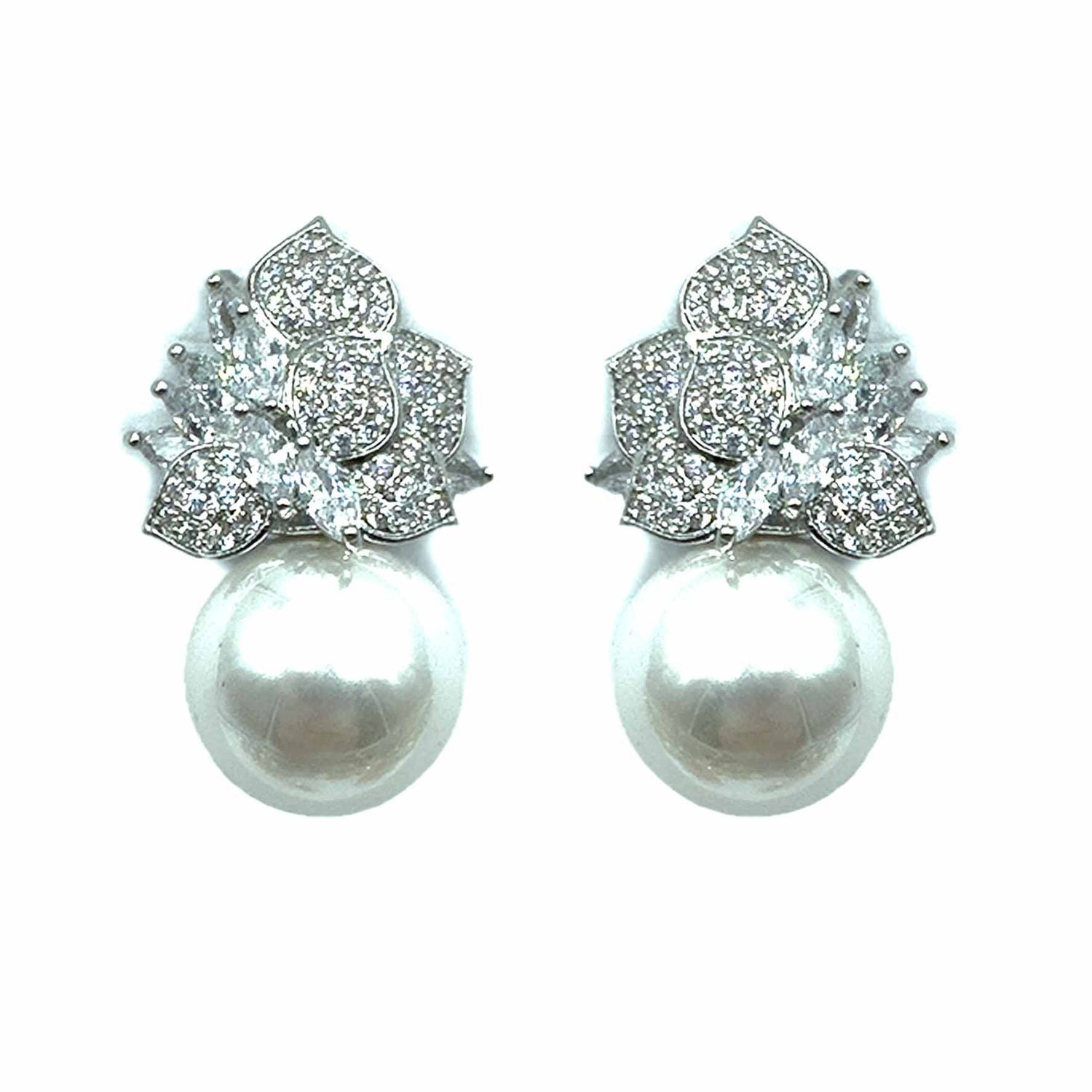 Palestro Milano Orecchini Silver-perla bianca Perla con petali di cristallo