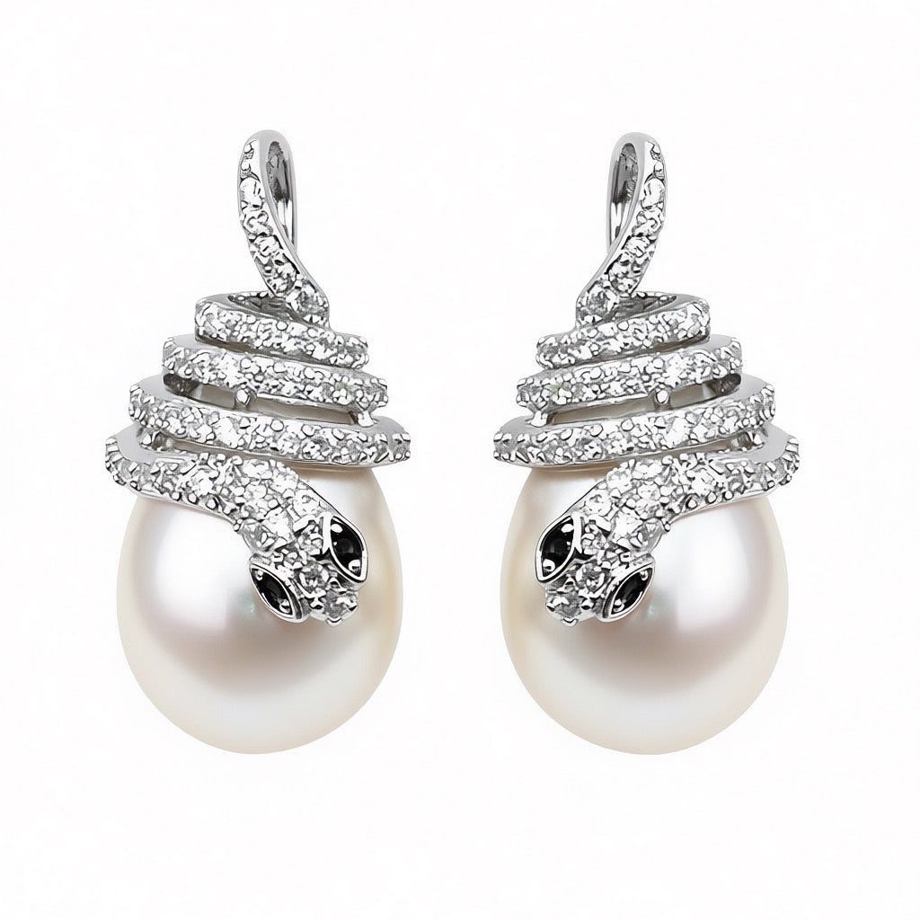 Palestro Milano Orecchini Silver perla bianca Serpentello con perla