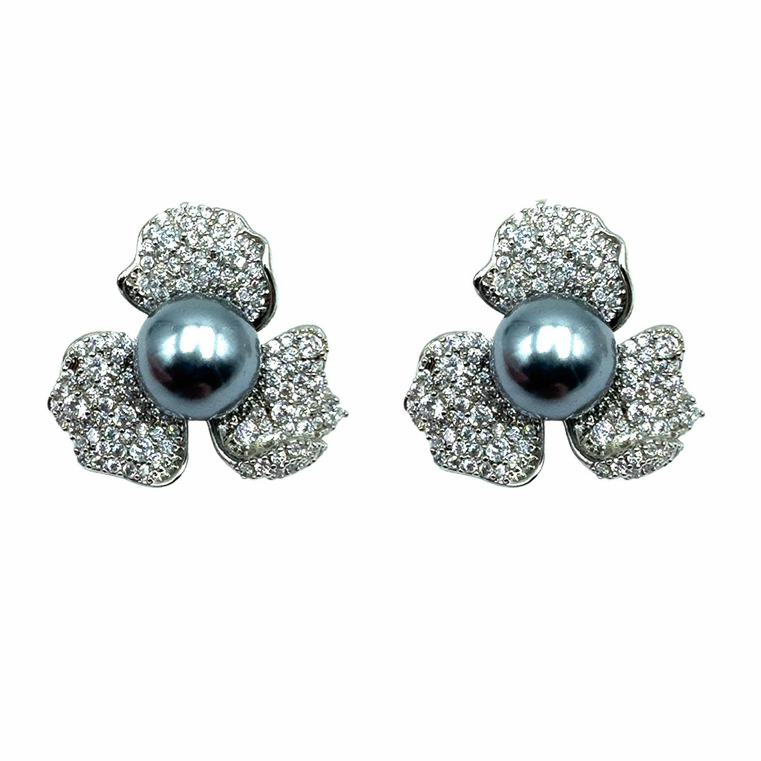 Palestro Milano Orecchini Silver perla grigia Fiorellini con perla big