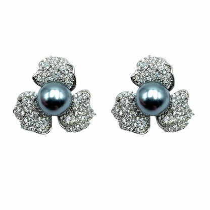 Palestro Milano Orecchini Silver perla grigia Fiorellini con perla big