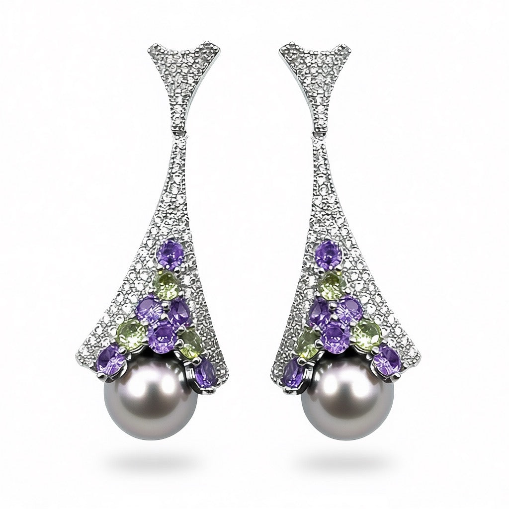 Palestro Milano Orecchini Silver perla grigia Pavè con perla