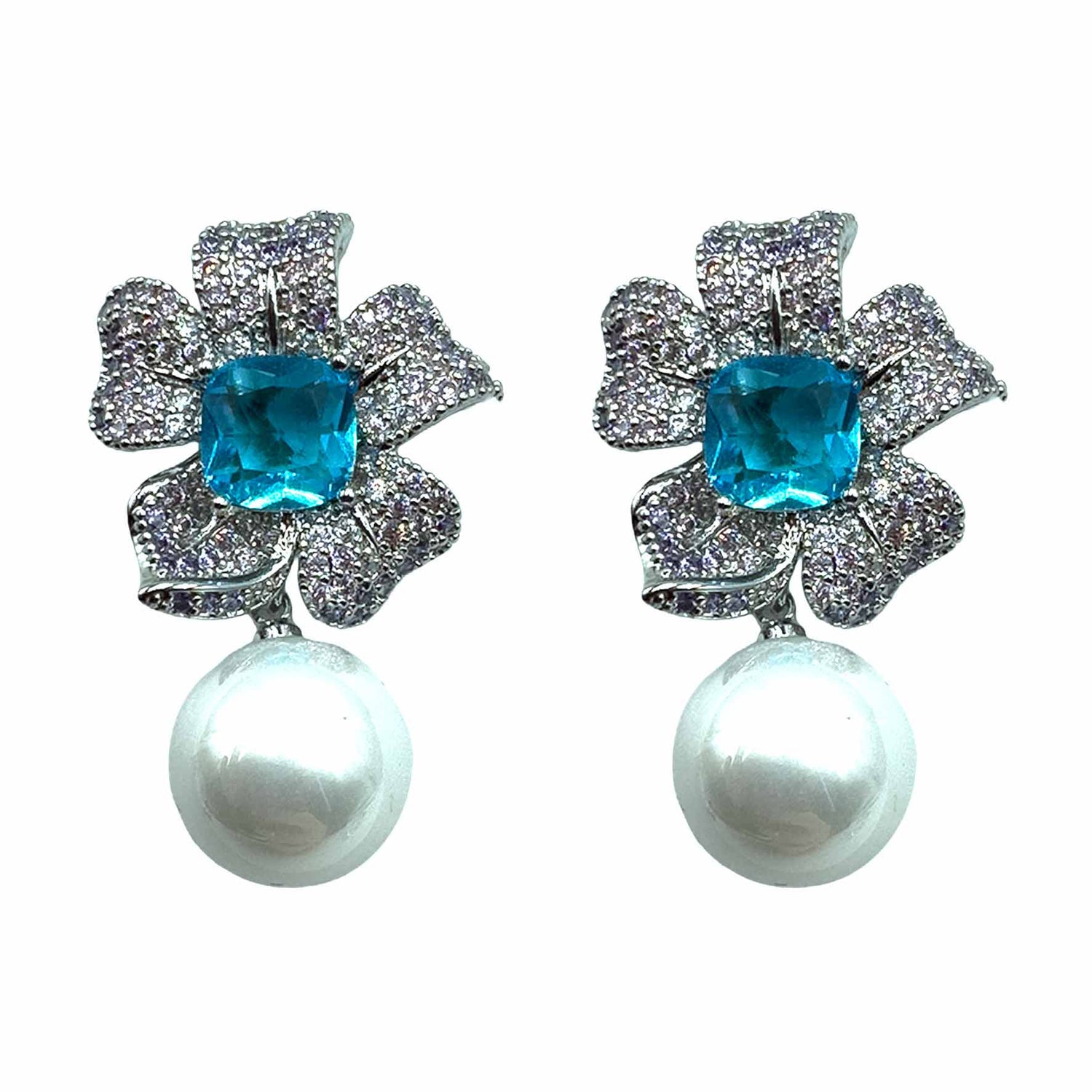 Palestro Milano Orecchini Silver - Pink/azzurro Fiore pistillo di pavè con perla