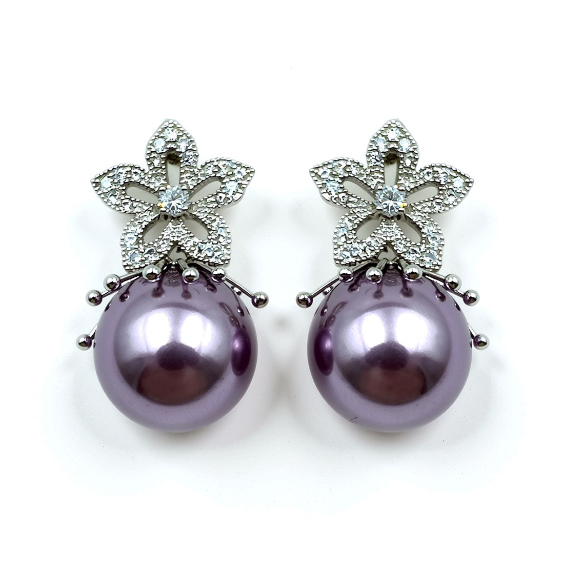 Palestro Milano Orecchini Silver-Prugna Stellina di pavè con perla