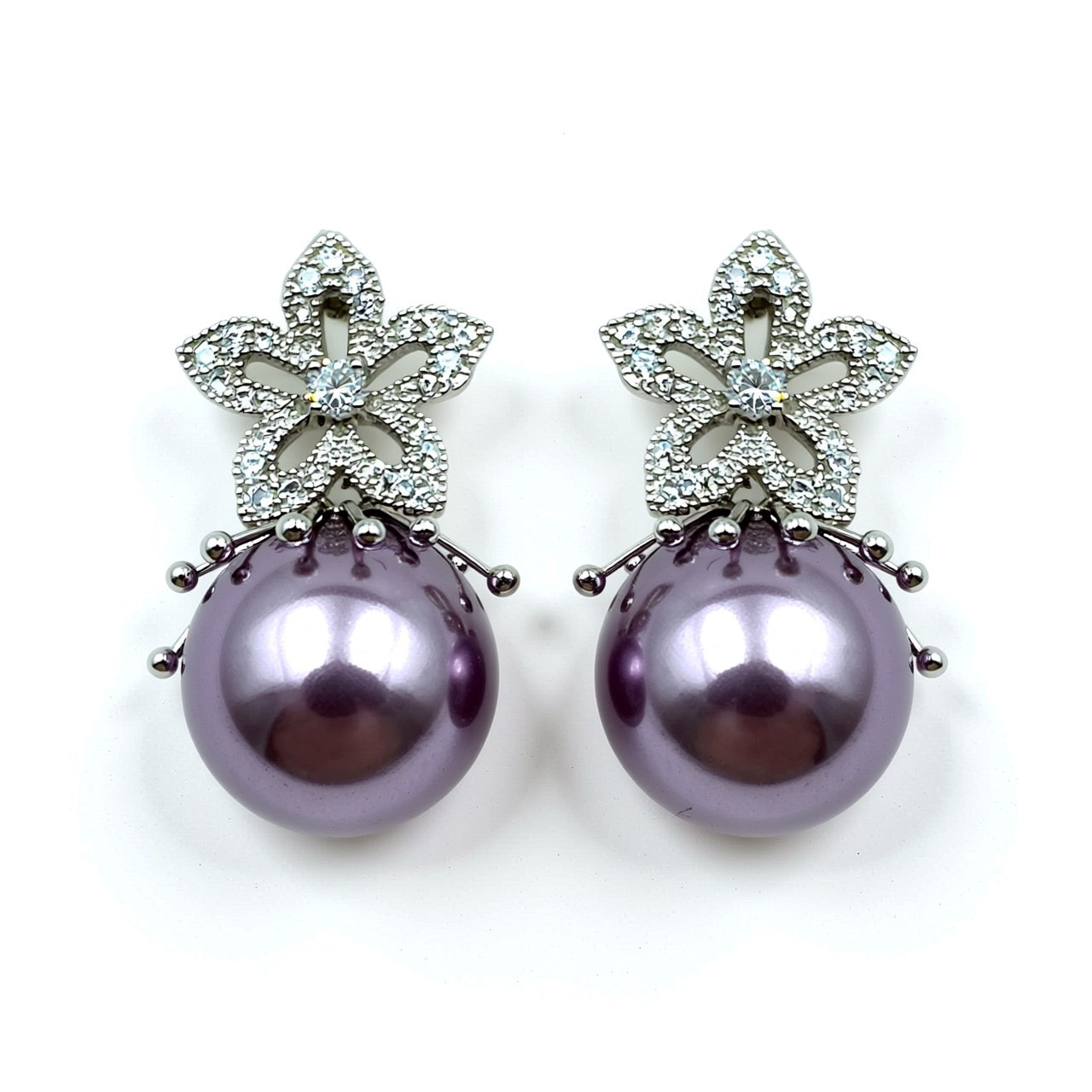 Palestro Milano Orecchini Silver-Prugna Stellina di pavè con perla