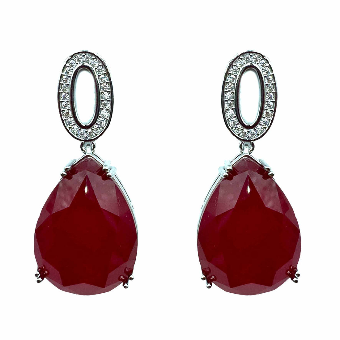 Palestro Milano Orecchini Silver - Rosso Mini ovale di pavè con goccia