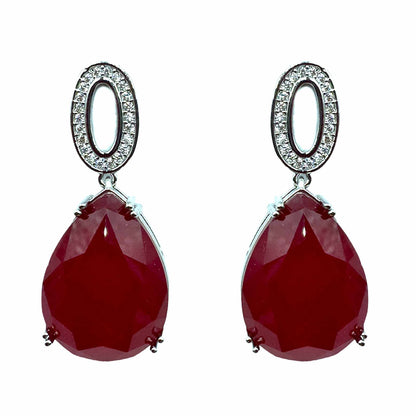 Palestro Milano Orecchini Silver - Rosso Mini ovale di pavè con goccia