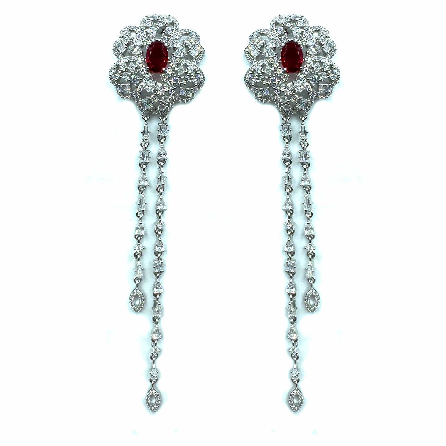 Palestro Milano Orecchini Silver-Rosso Rosa con Gemme Cadenti