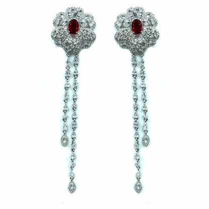 Palestro Milano Orecchini Silver-Rosso Rosa con Gemme Cadenti