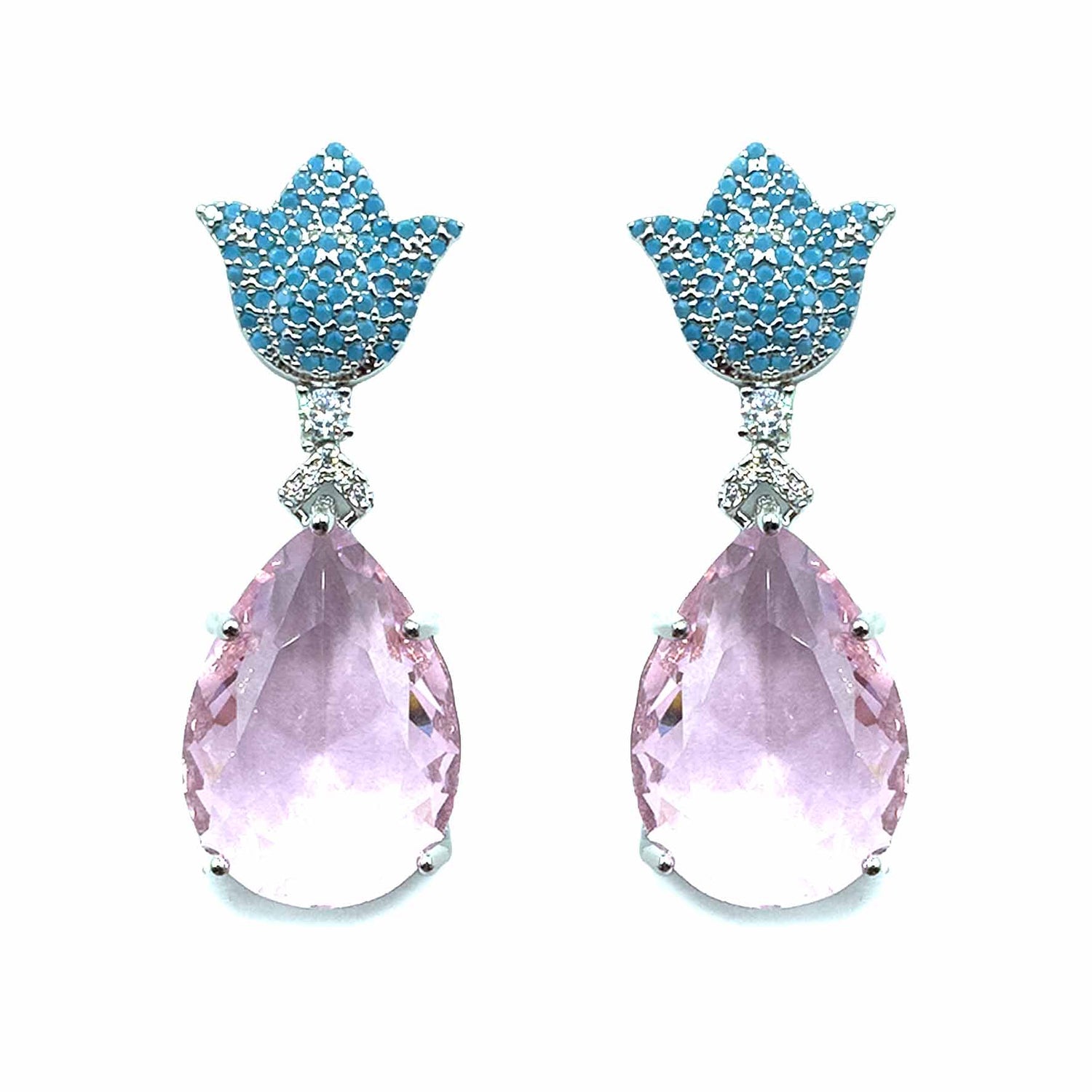 Palestro Milano Orecchini Silver - Turquoise Pink Mini Tulipani con Goccia