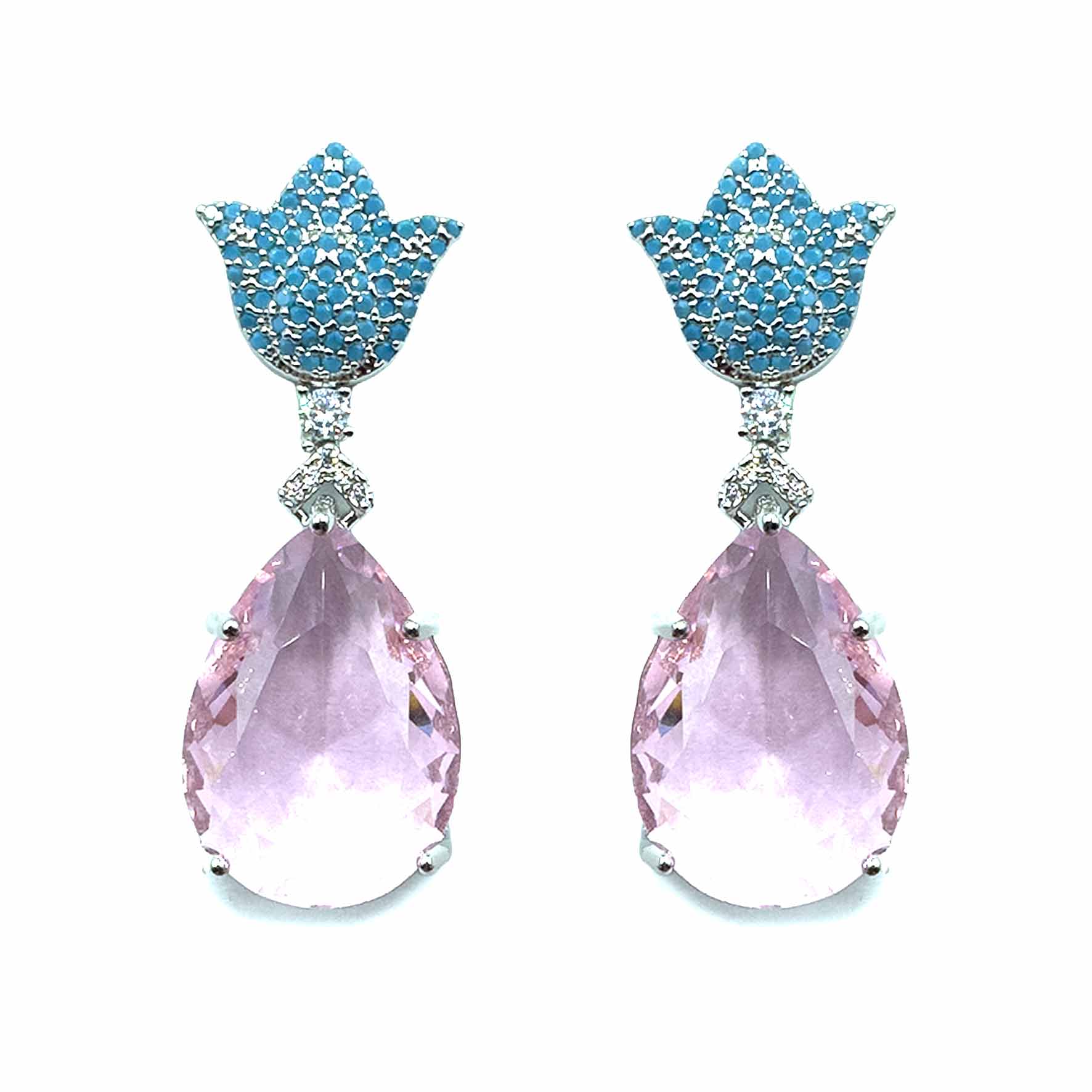Palestro Milano Orecchini Silver - Turquoise Pink Mini Tulipani con Goccia