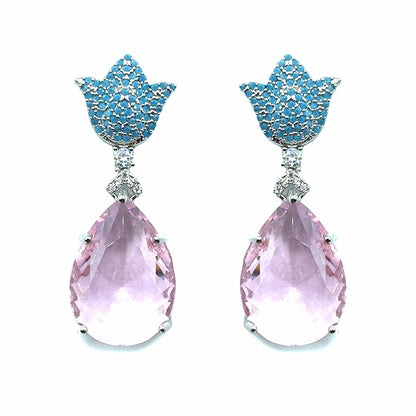 Palestro Milano Orecchini Silver - Turquoise Pink Mini Tulipani con Goccia