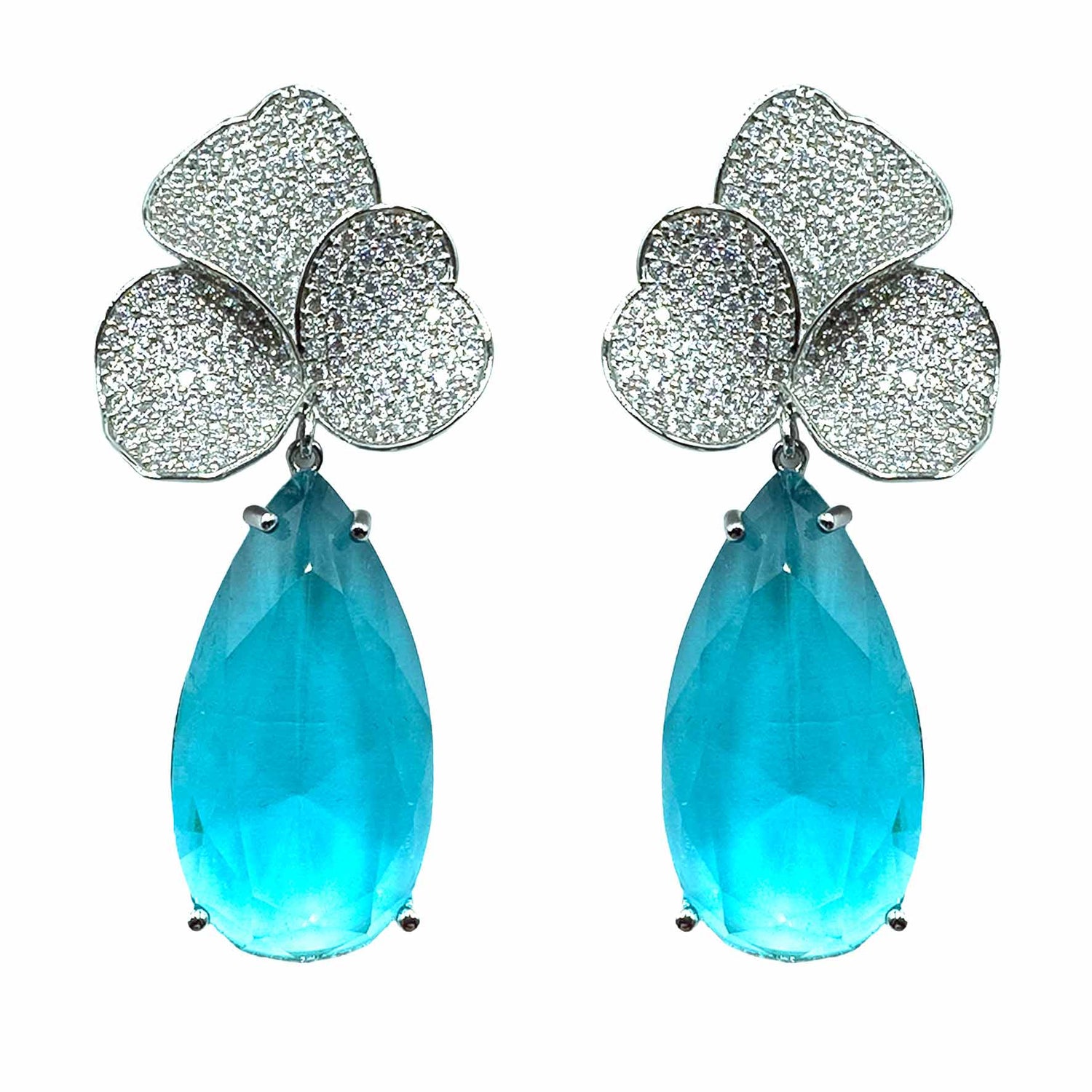 Palestro Milano Orecchini Silver - Turquoise Trifoglio di Pavè con goccia
