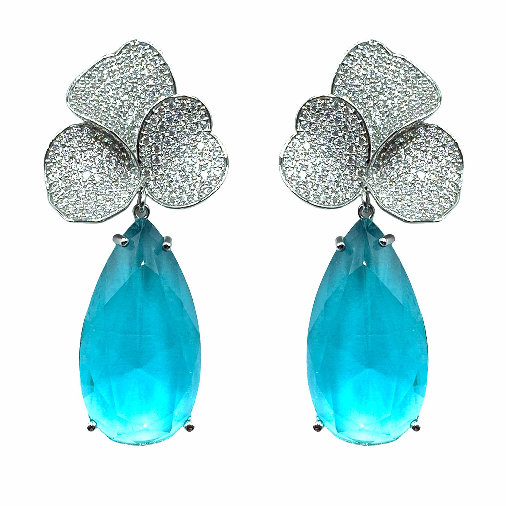 Palestro Milano Orecchini Silver - Turquoise Trifoglio di Pavè con goccia