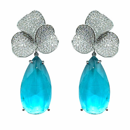 Palestro Milano Orecchini Silver - Turquoise Trifoglio di Pavè con goccia