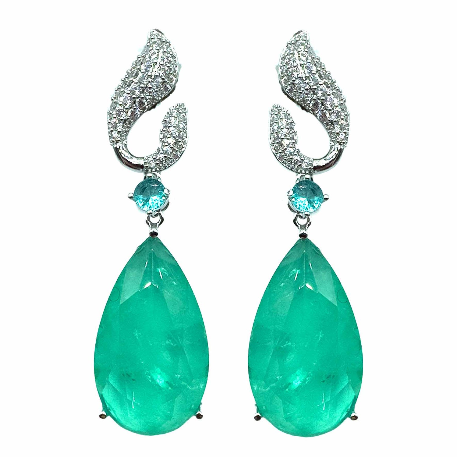 Palestro Milano Orecchini Silver - Verde Virgole di pavè con goccia