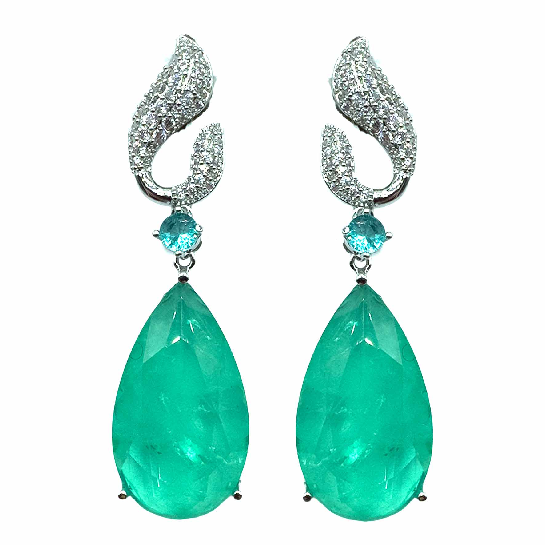 Palestro Milano Orecchini Silver - Verde Virgole di pavè con goccia