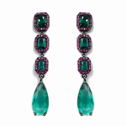 Palestro Milano Orecchini Smeraldo-Fucsia Trio di smeraldi con pavè fucsia