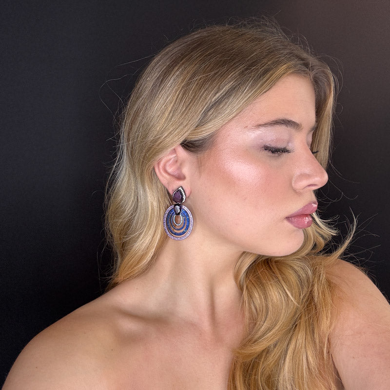 Palestro Milano Orecchini Tondo di pavè con doppia goccia