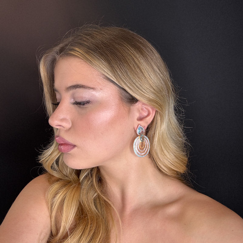 Palestro Milano Orecchini Tondo di pavè con doppia goccia