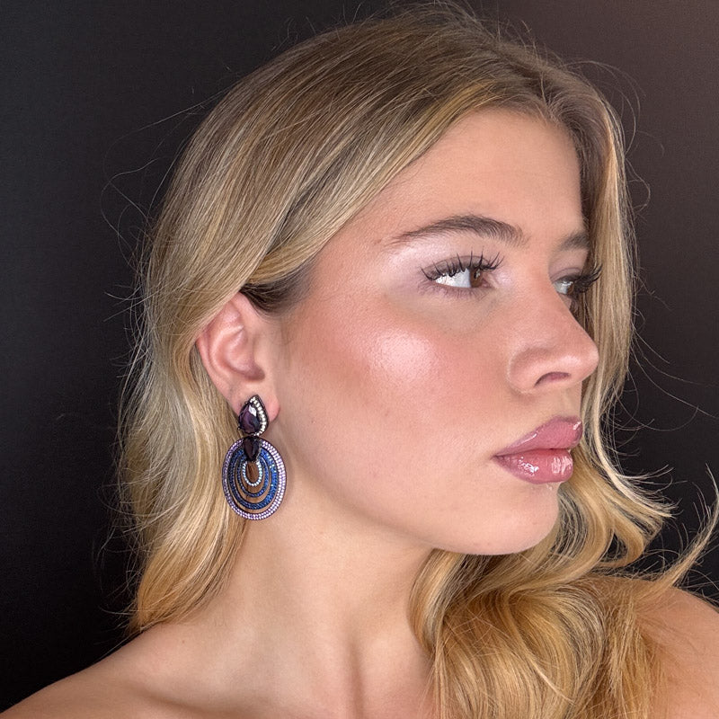 Palestro Milano Orecchini Tondo di pavè con doppia goccia