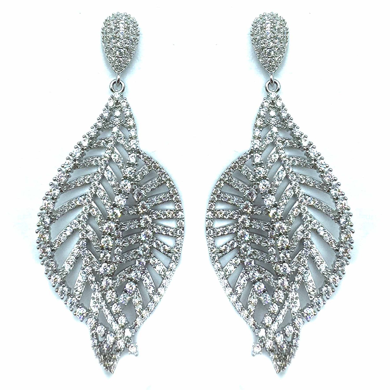 Palestro Milano Orecchini Total Silver Doppia foglia di Zirconi