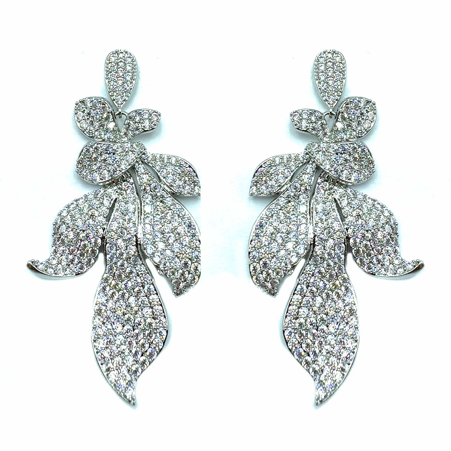 Palestro Milano Orecchini Total Silver Foglie sfumature di Pavè