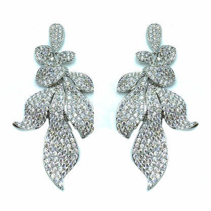 Palestro Milano Orecchini Total Silver Foglie sfumature di Pavè