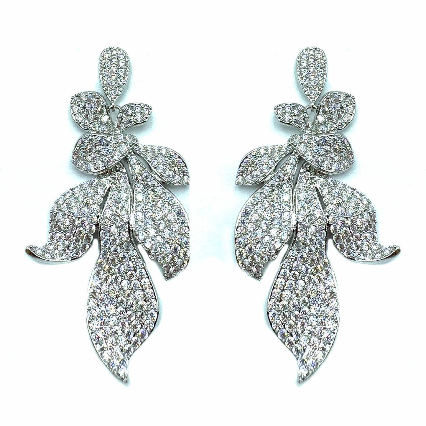 Palestro Milano Orecchini Total Silver Foglie sfumature di Pavè