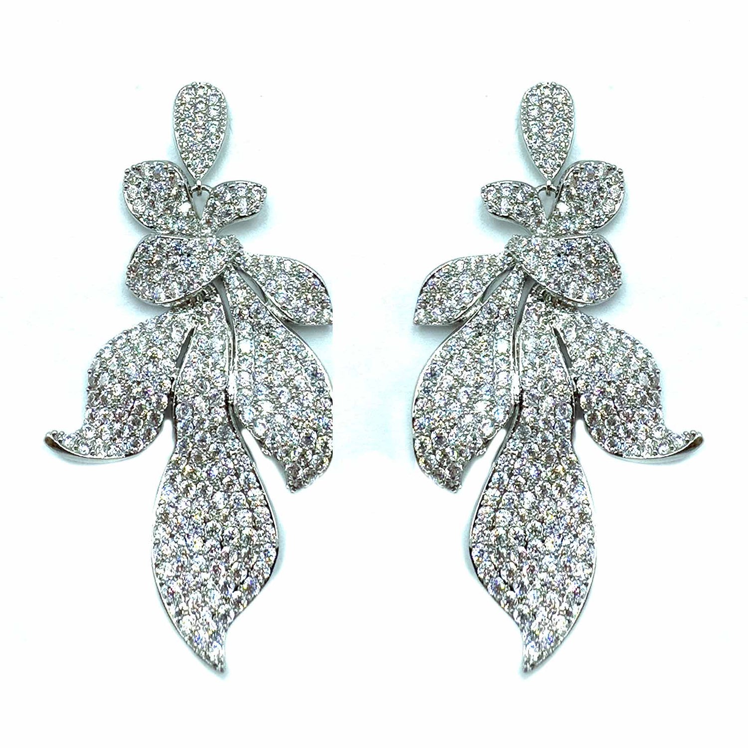 Palestro Milano Orecchini Total Silver Foglie sfumature di Pavè