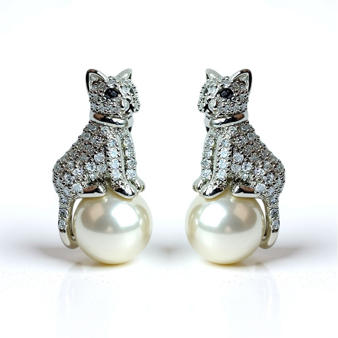 Palestro Milano Orecchini Total Silver Gattino su Perla