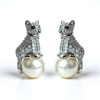 Palestro Milano Orecchini Total Silver Gattino su Perla