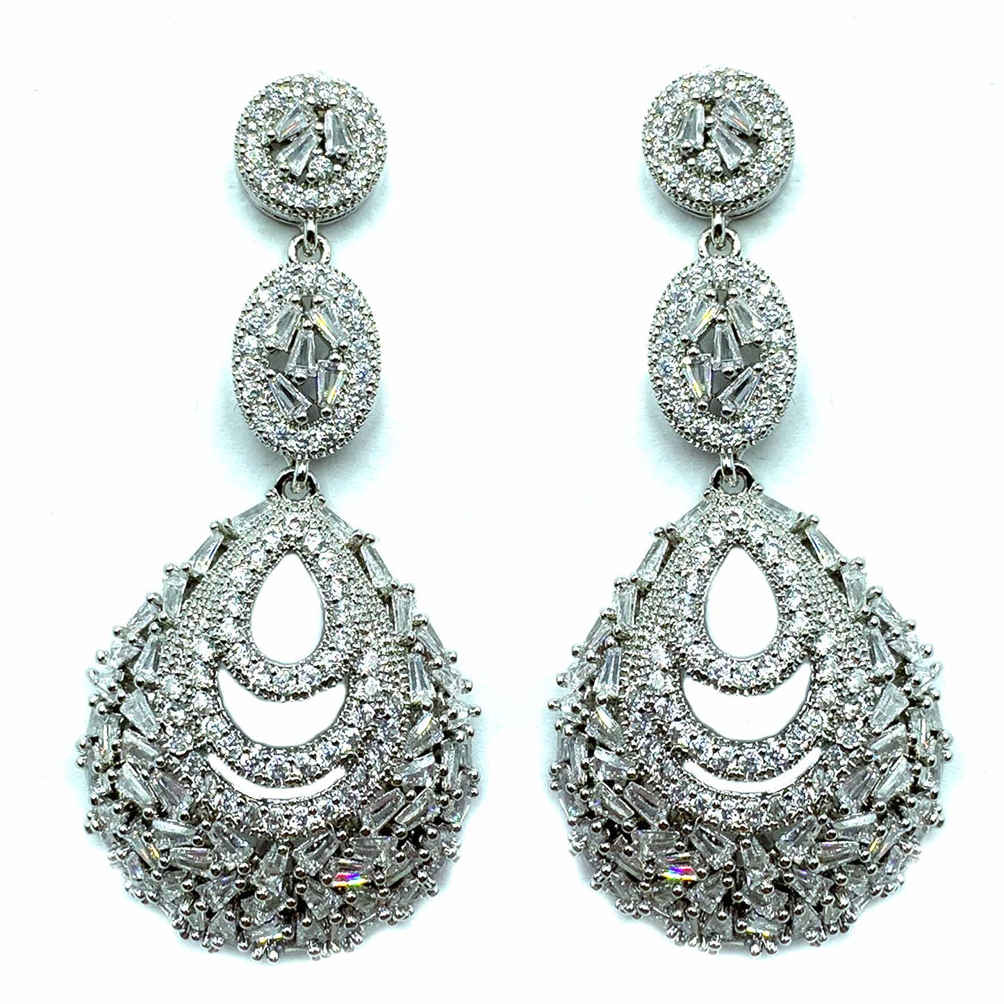 Palestro Milano Orecchini Total Silver Gocce Pendenti Cristallizzate