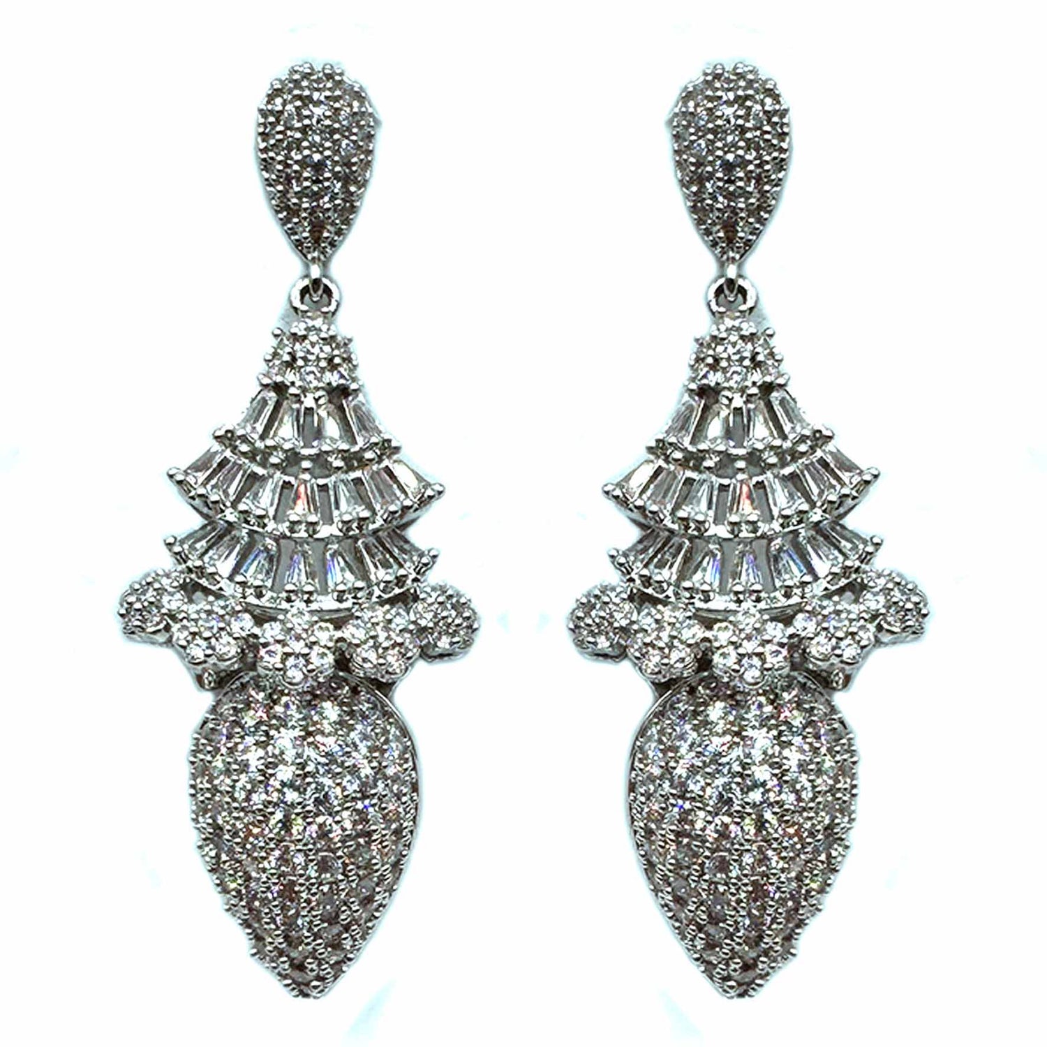 Palestro Milano Orecchini Total silver Mandorla con fiorellini di pavè e cristalli