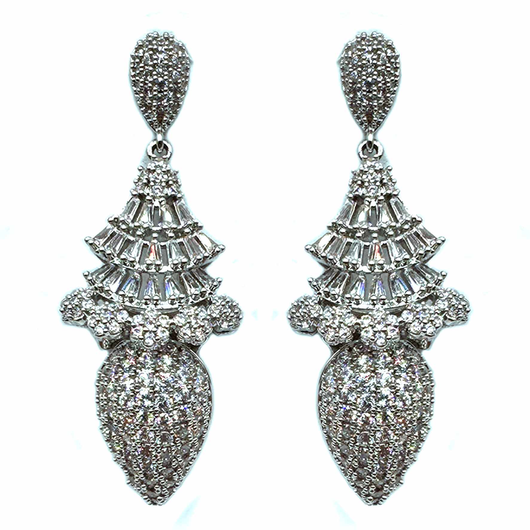 Palestro Milano Orecchini Total silver Mandorla con fiorellini di pavè e cristalli