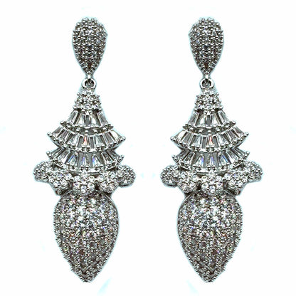 Palestro Milano Orecchini Total silver Mandorla con fiorellini di pavè e cristalli