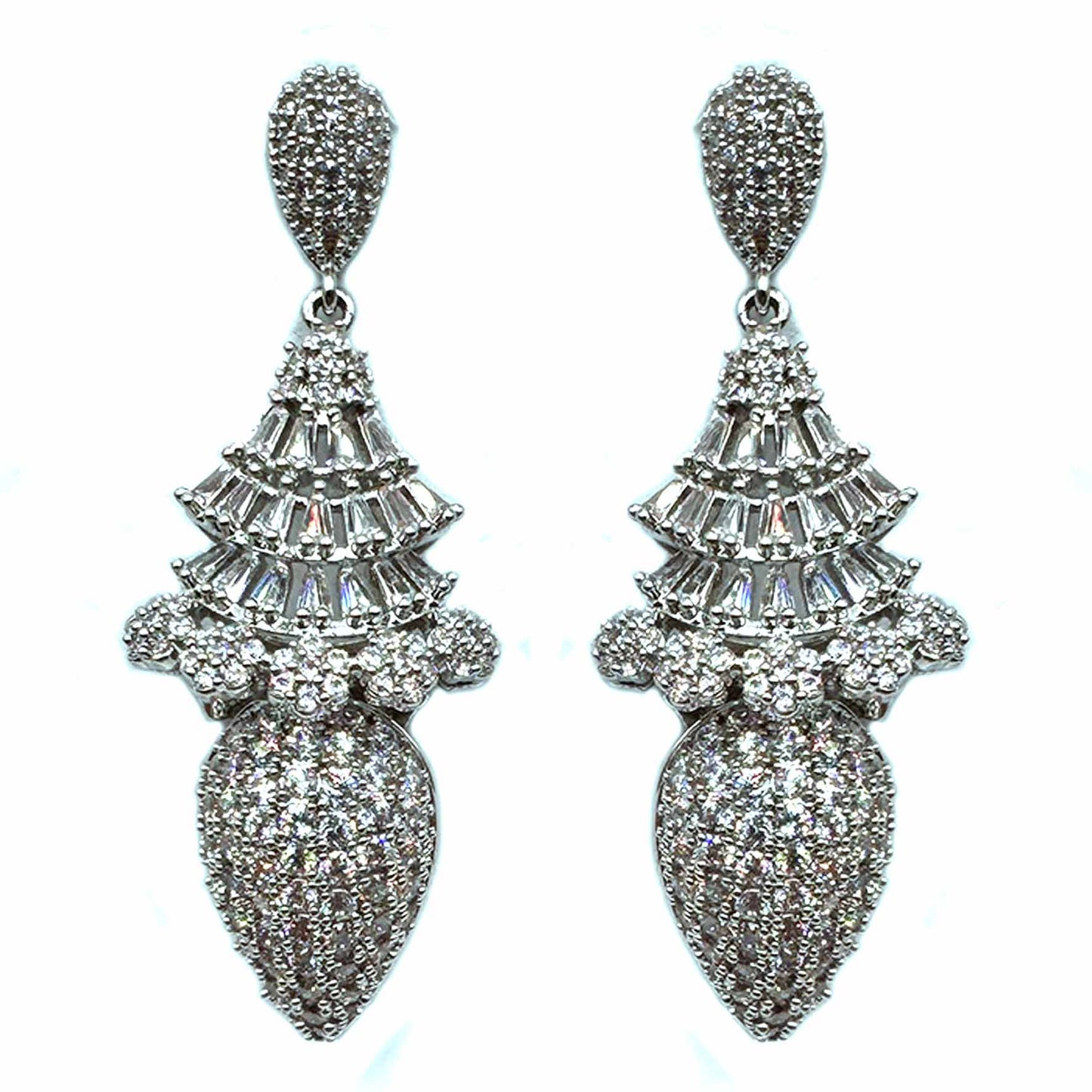 Palestro Milano Orecchini Total silver Mandorla con fiorellini di pavè e cristalli