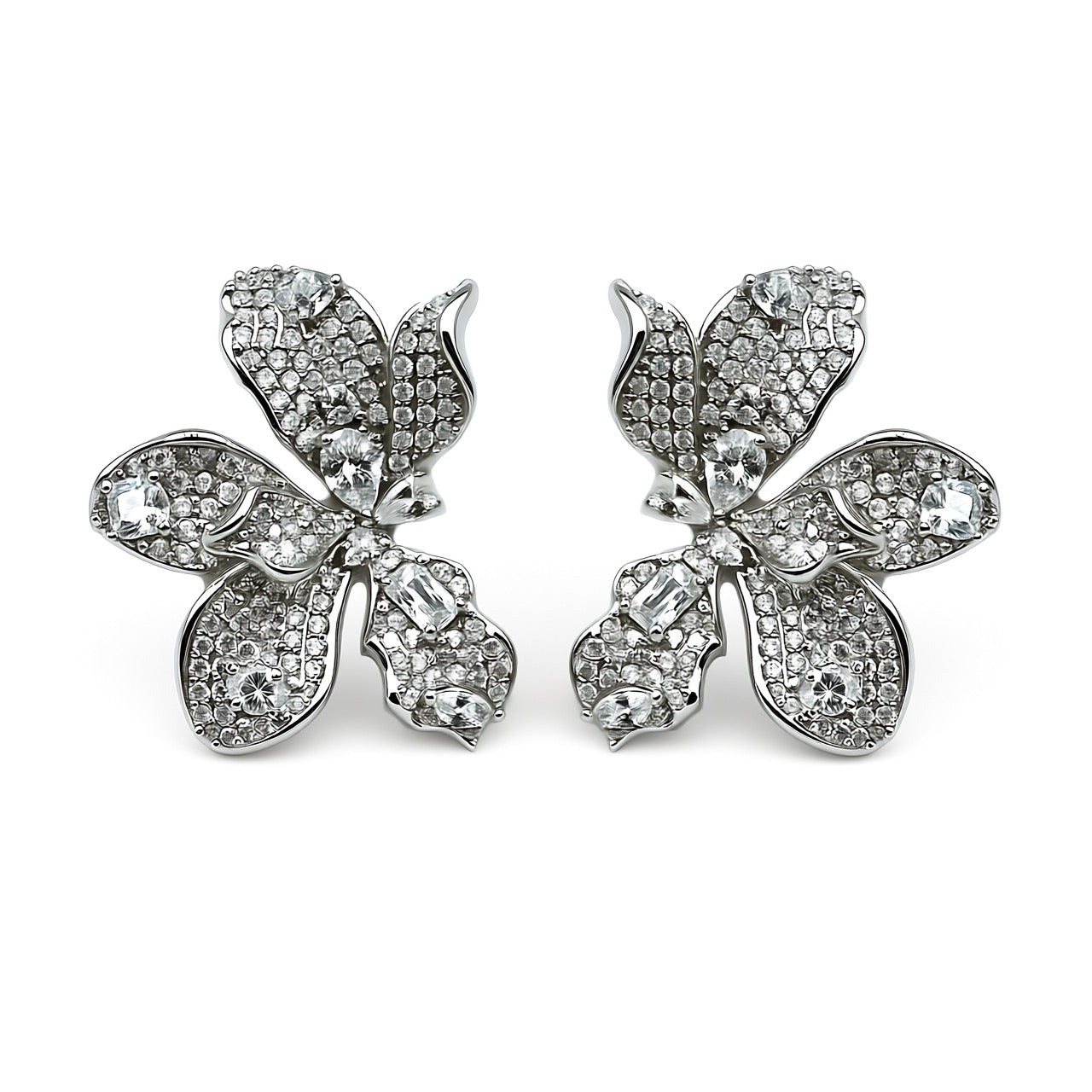 Palestro Milano Orecchini Total Silver Petali di pavè e cristalli Arlecchino