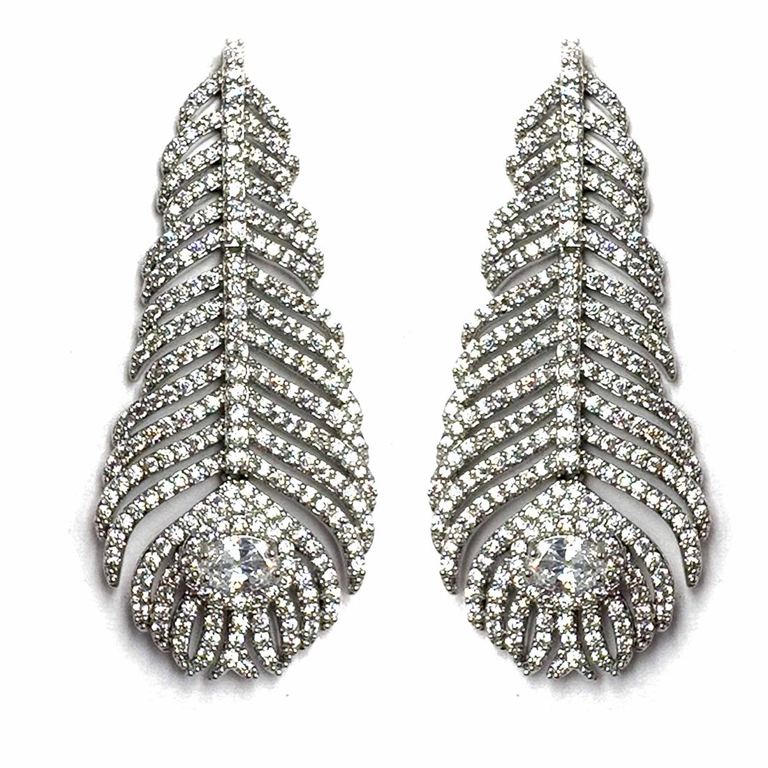 Palestro Milano Orecchini Total Silver Piume di pavone pavè