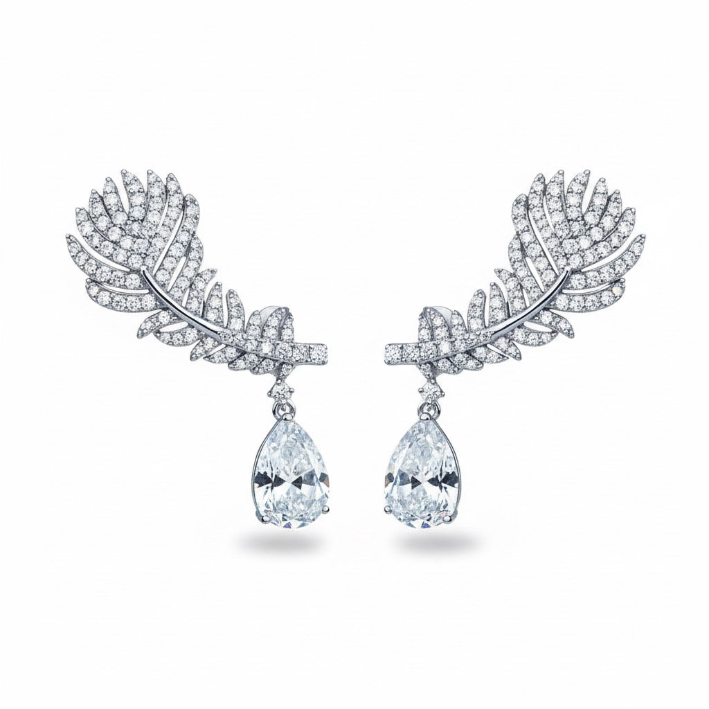 Palestro Milano Orecchini Total Silver Piume rampicanti con goccia