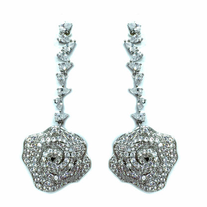 Palestro Milano Orecchini Total silver Rosa con catenina di cristalli