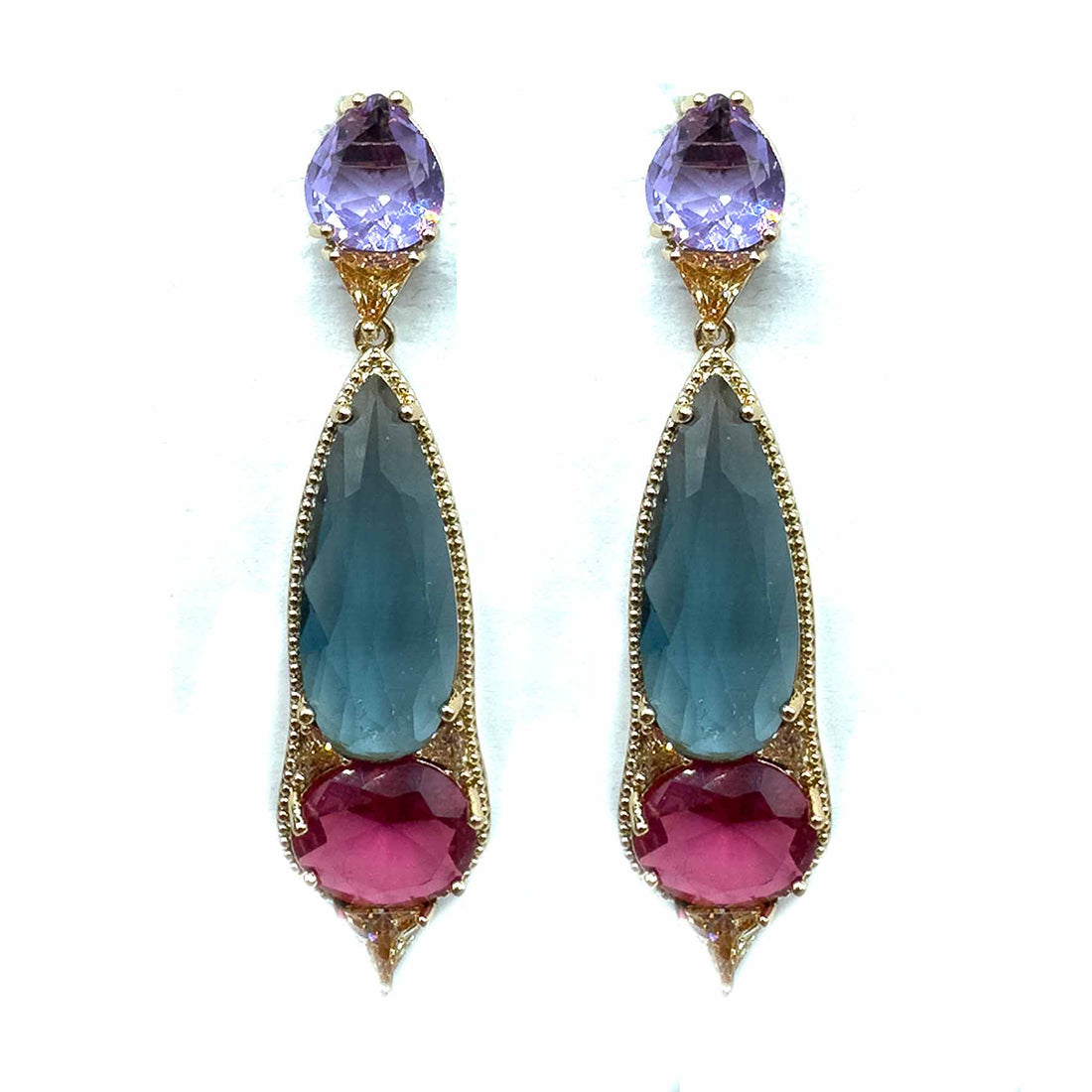 Palestro Milano Orecchini Trio di Gemme Pendenti