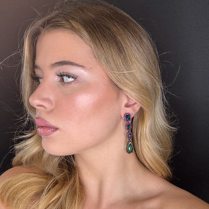 Palestro Milano Orecchini Trio di smeraldi con pavè fucsia