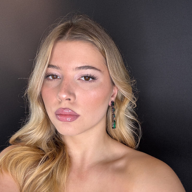 Palestro Milano Orecchini Trio di smeraldi con pavè fucsia