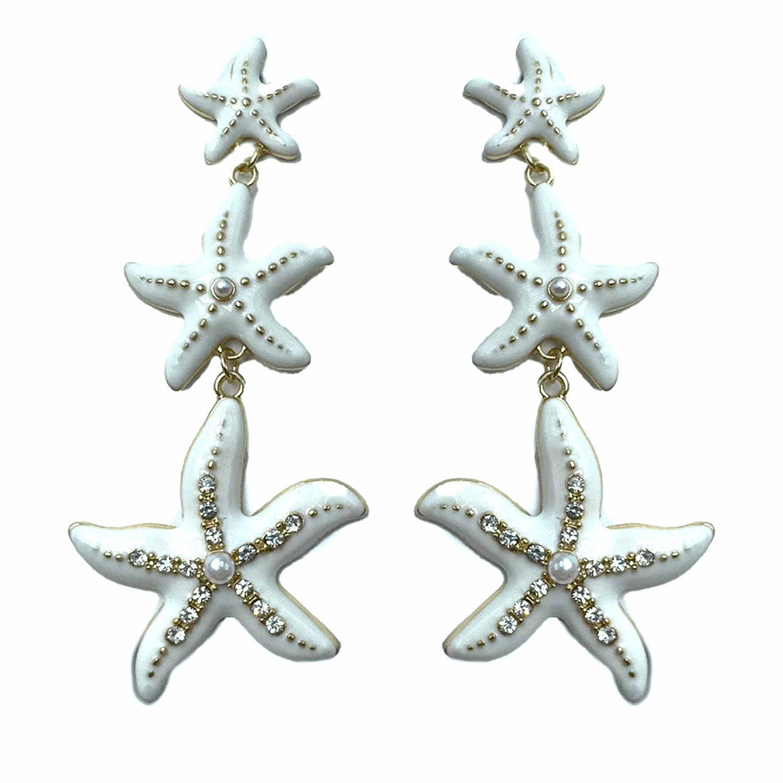 Palestro Milano Orecchini Trio di stelle marine con perle e zirconi